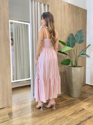 Vestido Freya Feminino com Bojo Listrado Rosa - Fernanda Ramos Store