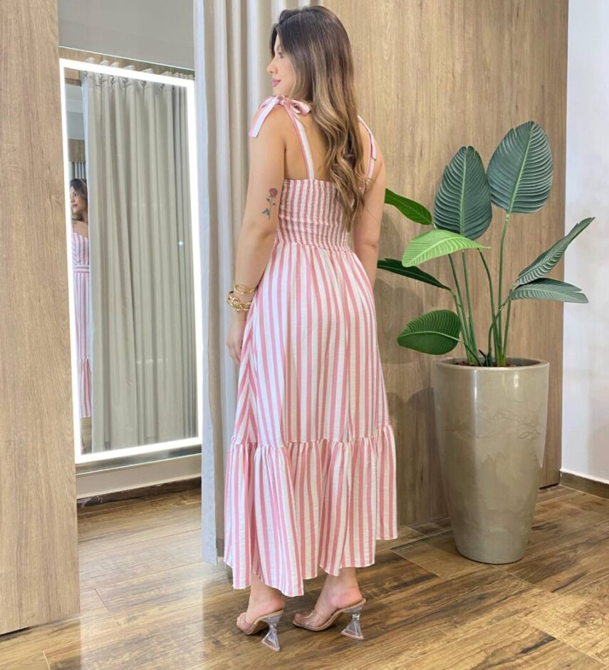 Vestido Freya Feminino com Bojo Listrado Rosa - Fernanda Ramos Store