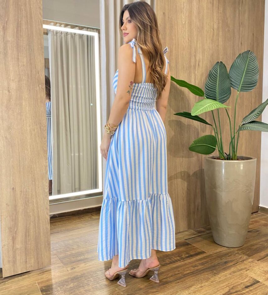 Vestido Freya Feminino com Bojo Listrado Rosa - Fernanda Ramos Store