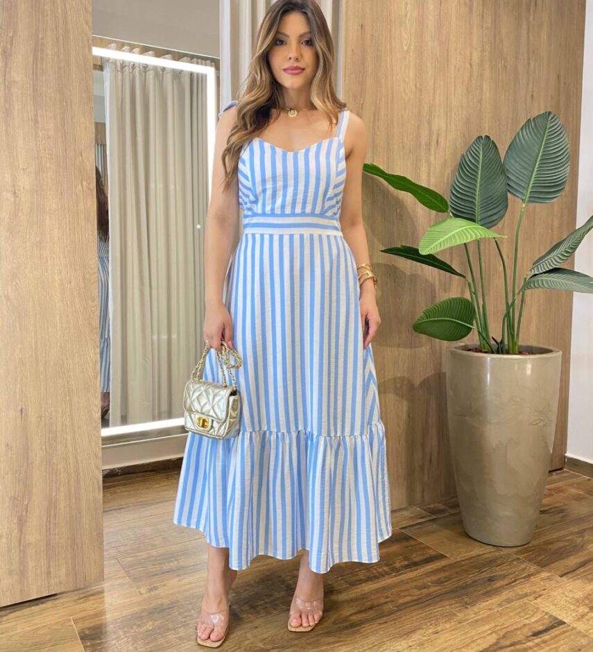 Vestido Freya Feminino com Bojo Listrado Rosa - Fernanda Ramos Store