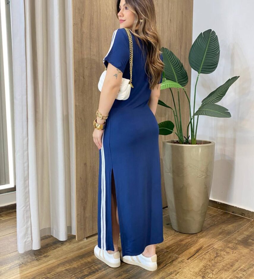 Vestido Longo Kaká sem Bojo com Fenda Lateral Azul - Fernanda Ramos Store