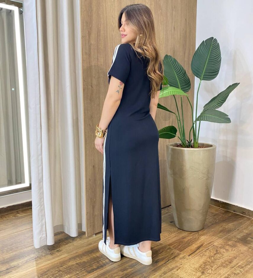 Vestido Longo Kaká sem Bojo com Fenda Lateral Preto - Fernanda Ramos Store