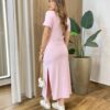 Vestido Longo Kaká sem Bojo com Fenda Lateral Rosa - Fernanda Ramos Store