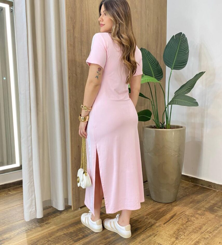 Vestido Longo Kaká sem Bojo com Fenda Lateral Rosa - Fernanda Ramos Store