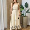 Vestido Longo Zoe sem Bojo Detalhe nas Alças e Amarração Bege - Fernanda Ramos Store