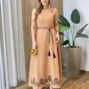 Vestido Longo Zoe sem Bojo Detalhe nas Alças e Amarração Caramelo - Fernanda Ramos Store