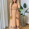 Vestido Longo Zoe sem Bojo Detalhe nas Alças e Amarração Caramelo - Fernanda Ramos Store