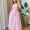 Vestido Longo Zoe sem Bojo Detalhe nas Alças e Amarração Lilás - Fernanda Ramos Store