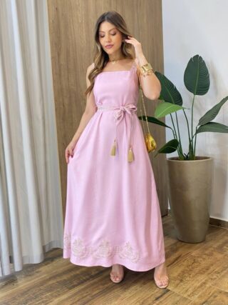 Vestido Longo Zoe sem Bojo Detalhe nas Alças e Amarração Lilás - Fernanda Ramos Store
