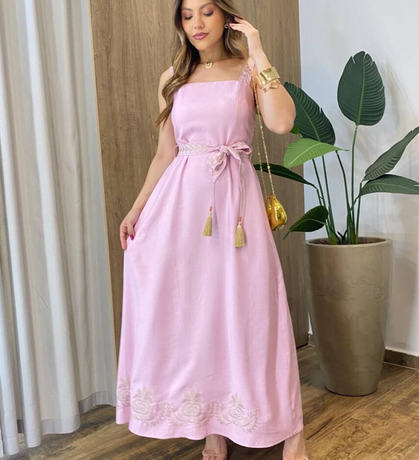 Vestido Longo Zoe sem Bojo Detalhe nas Alças e Amarração Lilás - Fernanda Ramos Store