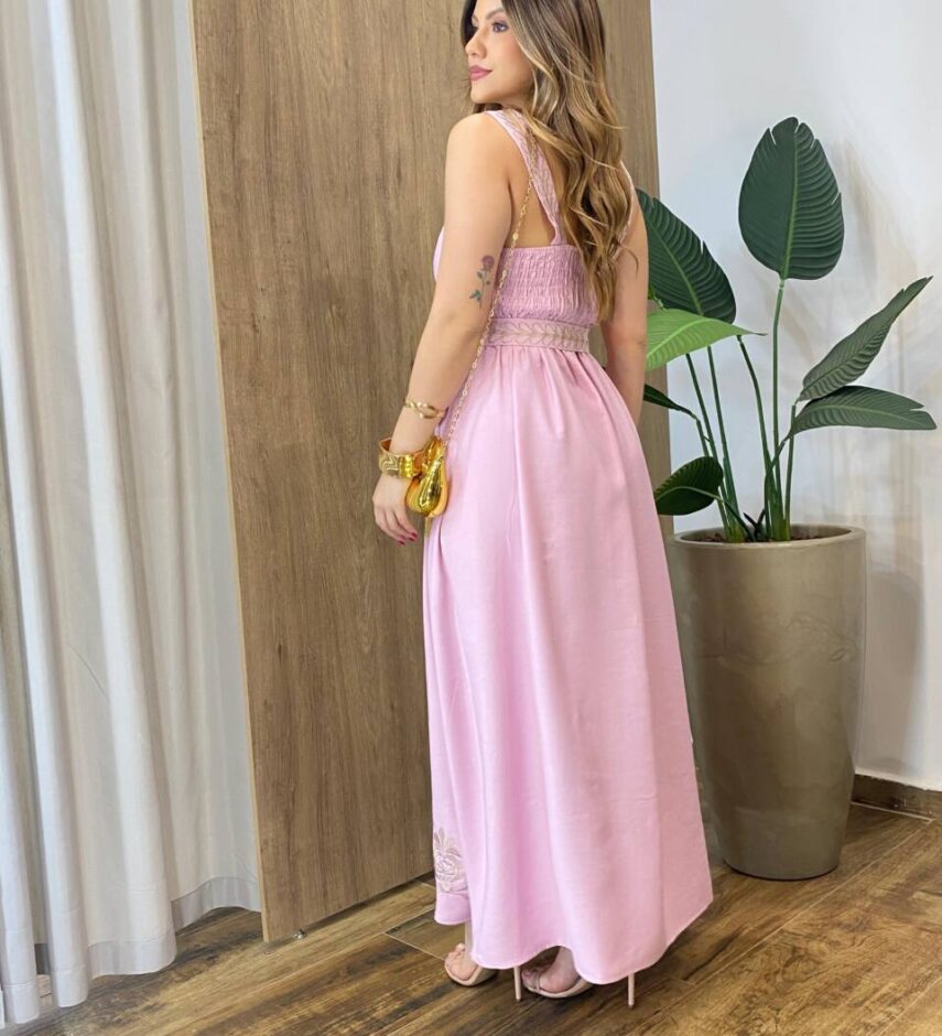 Vestido Longo Zoe sem Bojo Detalhe nas Alças e Amarração Lilás - Fernanda Ramos Store