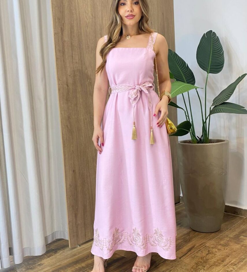 Vestido Longo Zoe sem Bojo Detalhe nas Alças e Amarração Lilás - Fernanda Ramos Store