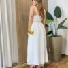 Vestido Longo Zoe sem Bojo Detalhe nas Alças e Amarração Off White - Fernanda Ramos Store