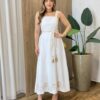 Vestido Longo Zoe sem Bojo Detalhe nas Alças e Amarração Off White - Fernanda Ramos Store