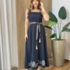 Vestido Longo Zoe sem Bojo Detalhe nas Alças e Amarração Preto - Fernanda Ramos Store