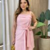 Vestido Mia Curto sem Bojo com Amarração e Detalhes Rosa - Fernanda Ramos Store