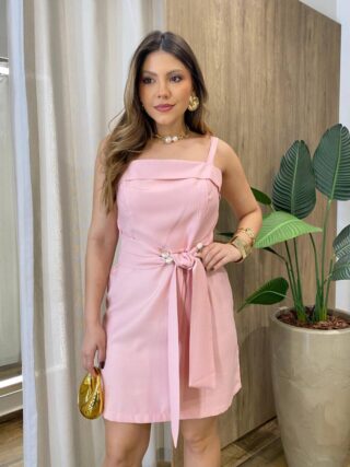 Vestido Mia Curto sem Bojo com Amarração e Detalhes Rosa - Fernanda Ramos Store