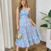 Vestido Midi Eloá com Bojo Amarração nas Costas Floral Azul - Fernanda Ramos Store