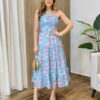 Vestido Midi Eloá com Bojo Amarração nas Costas Floral Azul - Fernanda Ramos Store