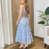 Vestido Midi Eloá com Bojo Amarração nas Costas Floral Azul - Fernanda Ramos Store