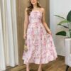 Vestido Midi Eloá com Bojo Amarração nas Costas Floral Rosa - Fernanda Ramos Store