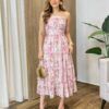 Vestido Midi Eloá com Bojo Amarração nas Costas Floral Rosa - Fernanda Ramos Store