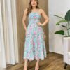 Vestido Midi Eloá com Bojo Amarração nas Costas Floral Verde - Fernanda Ramos Store