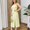 Vestido Midi Maria Alice sem Bojo Abertura Frontal Amarelo - Fernanda Ramos Store