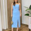 Vestido Midi Maria Alice sem Bojo Abertura Frontal Azul - Fernanda Ramos Store