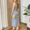 Vestido Midi Maria Alice sem Bojo Abertura Frontal Cinza - Fernanda Ramos Store