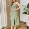 Vestido Midi Maria Alice sem Bojo Abertura Frontal Verde Oliva - Fernanda Ramos Store