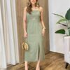 Vestido Midi Maria Alice sem Bojo Abertura Frontal Verde Oliva - Fernanda Ramos Store