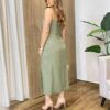 Vestido Midi Maria Alice sem Bojo Abertura Frontal Verde Oliva - Fernanda Ramos Store