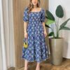 Vestido Midi sem Bojo Jade Tricoline com Bordado Azul - Fernanda Ramos Store