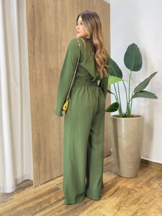 Conjunto Feminino Cida Blusa Manga Longa e Calça Pantalona Verde - Fernanda Ramos Store