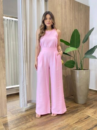 Conjunto Feminino Marina Regata e Calça Pantalona Zíper Rosa - Fernanda Ramos Store