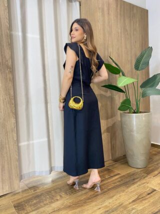 Conjunto Feminino Preto Cropped sem Bojo e Saia Longa com Fenda - Fernanda Ramos Store