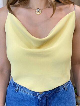 Regata Feminina com Detalhe na Alça Amarela - Fernanda Ramos Store