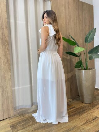 Vestido Feminino Longo Cley sem Bojo Detalhe Laço Branco - Fernanda Ramos Store