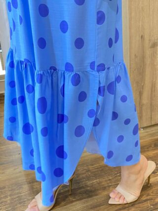 Vestido Feminino Midi Manga Curta sem Bojo Bolinhas Azul - Fernanda Ramos Store
