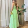 Vestido Longo sem Bojo Detalhe Franzido Carol Verde Limão - Fernanda Ramos Store
