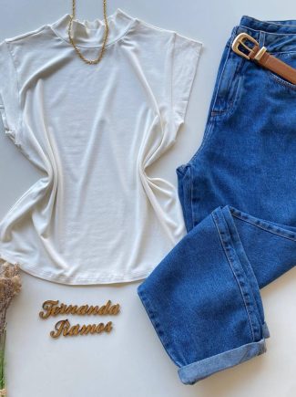 Blusa Feminina Tee Muscle Sabrina Gola Alta Branca - Fernanda Ramos Store