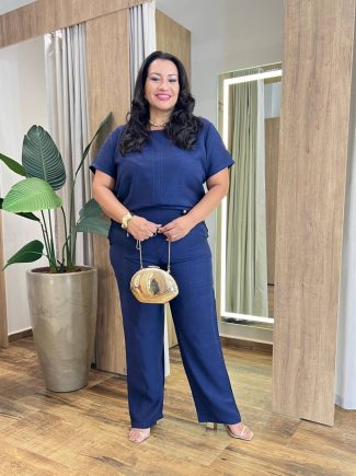 Conjunto Maia Feminino Viscolinho Plus Blusa e Calça Azul - Fernanda Ramos Store