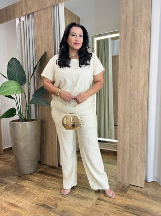 Conjunto Maia Feminino Viscolinho Plus Blusa e Calça Bege - Fernanda Ramos Store
