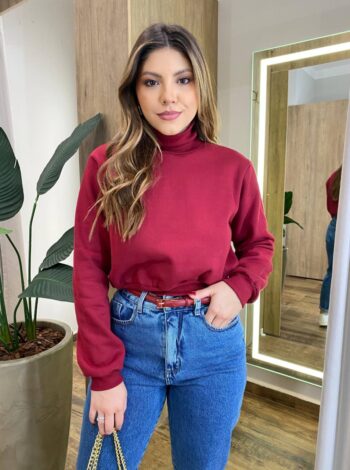 Moletom Flanelado Cropped com Gola Marsala - Fernanda Ramos Store