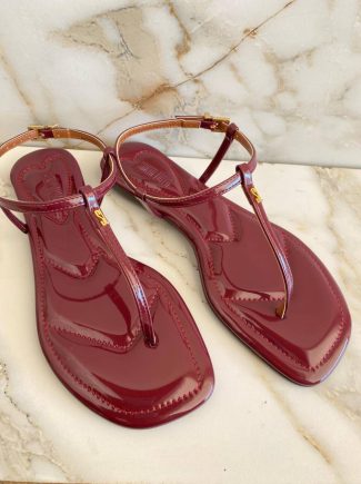 Sandália Rasteira Feminina Santa Lolla Tira Fina Verniz Vinho - Fernanda Ramos Store